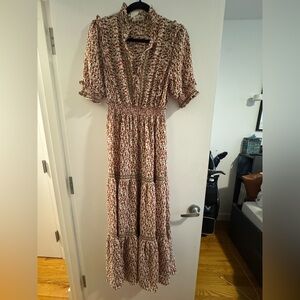 Max Studio Red and Cream Patterned Maxi Dress